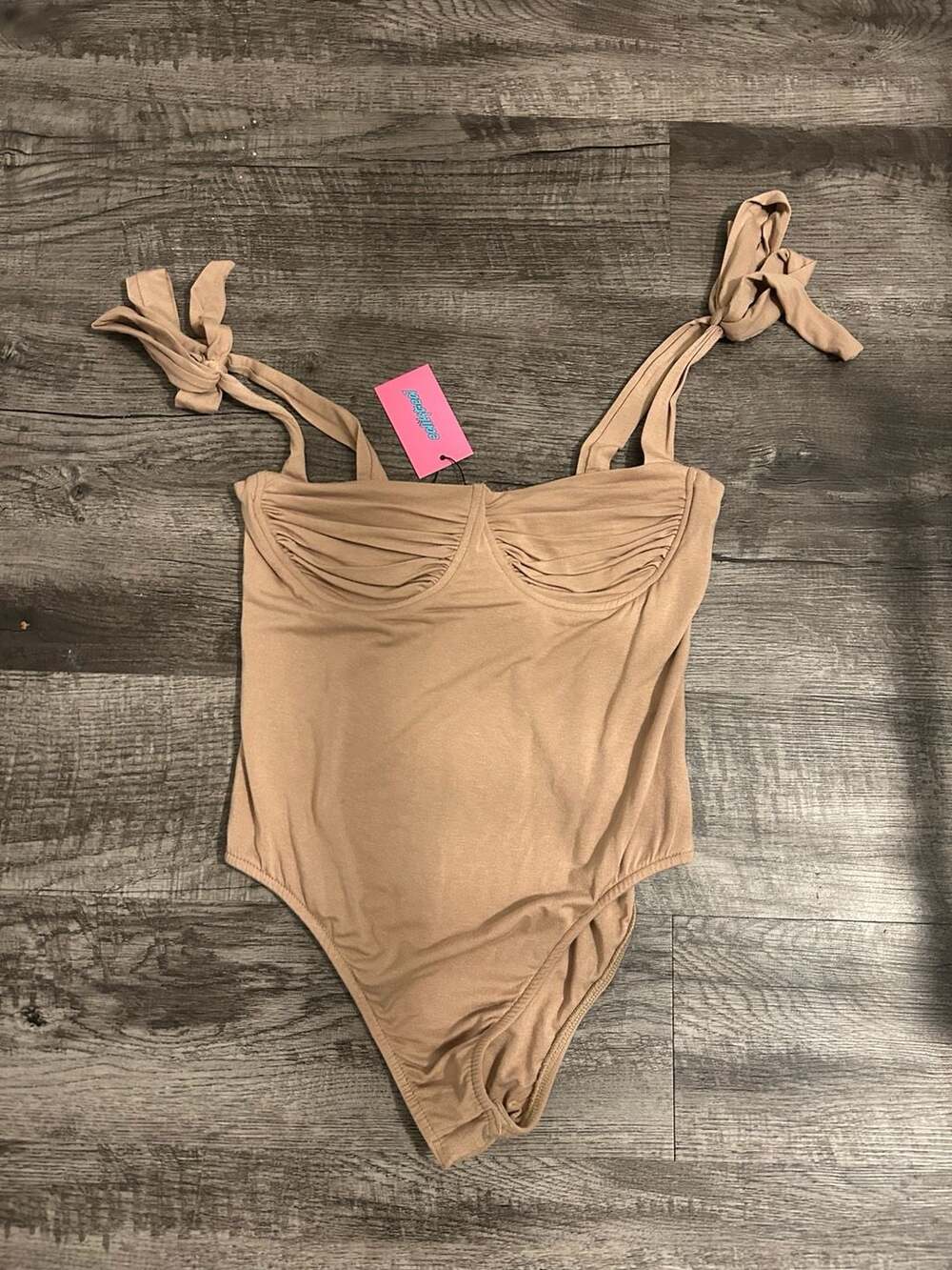 Edikted Bodysuit With Straps Beige Size L